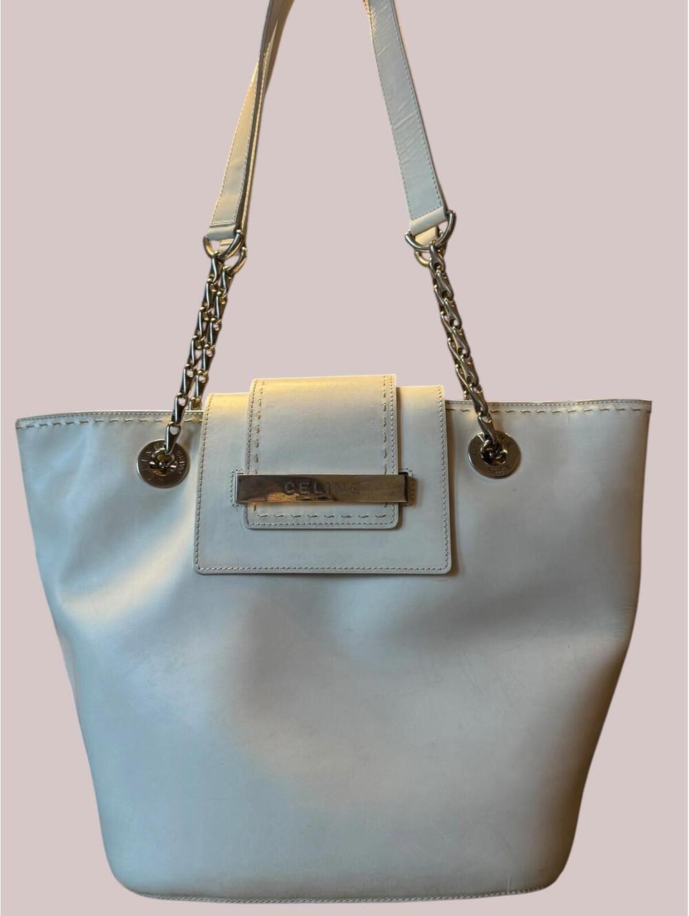 Authentic Vintage Céline White Leather Tote Bag